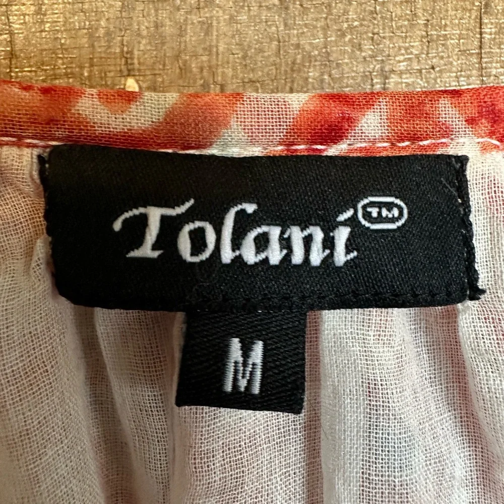 Tolani Pink, Peach & Orange Flowy Blouse with puff 3/4 Sleeves - Picture 5 of 7